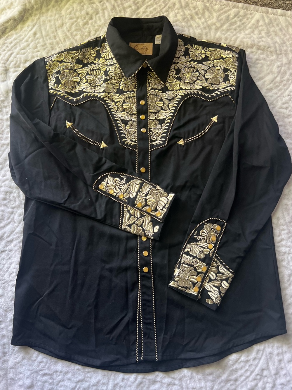 Scully Men’s Embroidered Scroll Black Long Sleeve Snap Western Shirt | Size L - Picture 2 of 11